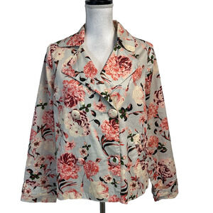 Boutique XXI Blazer Jacket sz Medium Coral Pink Floral Rose Print Garden Wedding